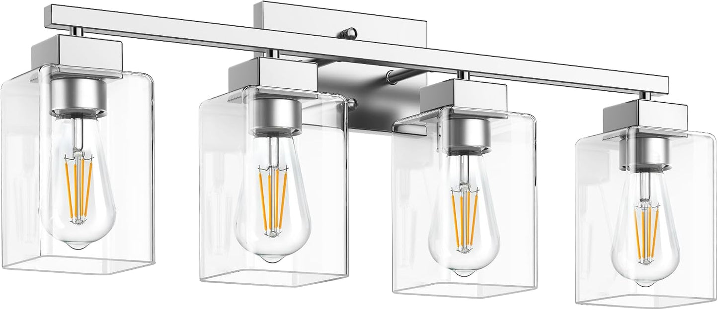 Lámpara baño 4 luces níquel cepillado aplique cuadrado vidrio