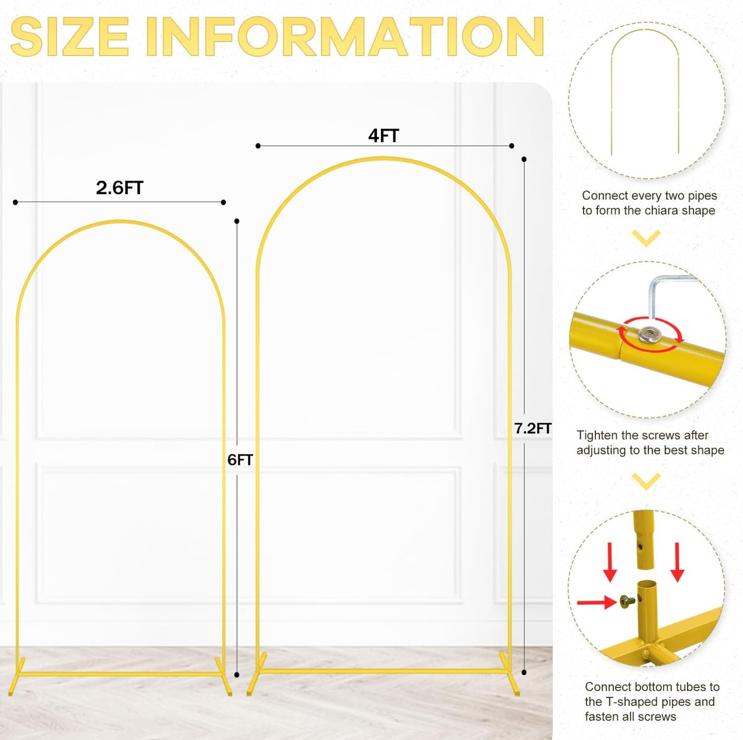 2 Pzas Soporte Arco Boda 6 y 7.2ft Dorado