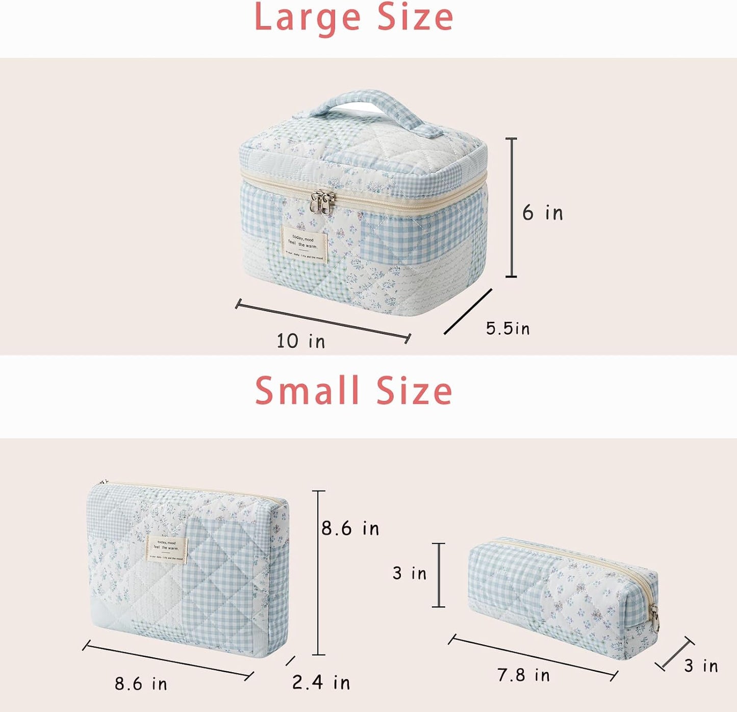 Bolsa maquillaje acolchada algodón 3 Pzas Bluepatchwork