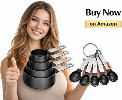 Juego de tazas y cucharas medidoras 8 piezas color negro