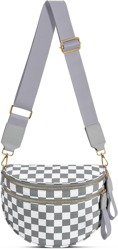 Bolso cruzado a cuadros espacioso mujer gris claro de moda