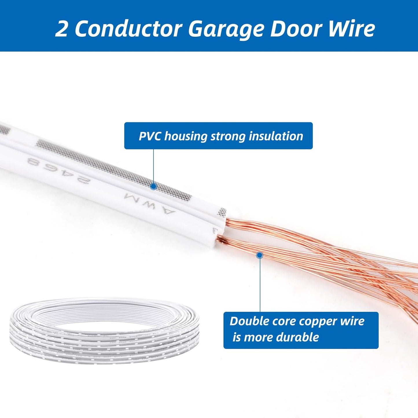 Cable puerta garaje universal 50pies 2 conductores blanco