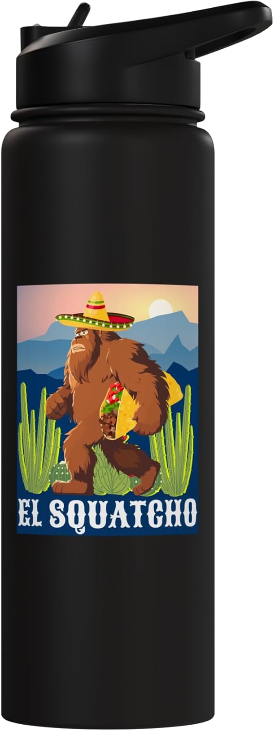 Botella de agua acero inoxidable aislada sombrero taco cinco de mayo