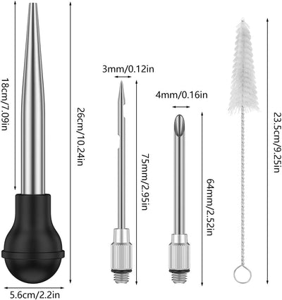 Pack 2 Jeringas Acero Inox 4 Agujas Cepillo Barbacoa