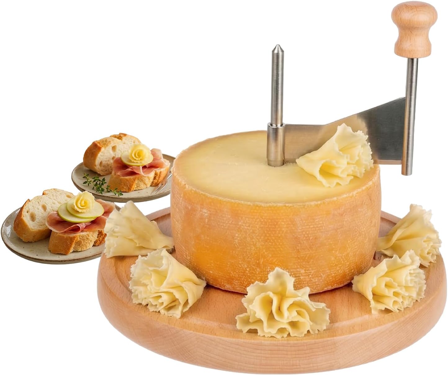 Rizador de queso de madera y herramienta para afeitado de té de moine y quesos semiduros