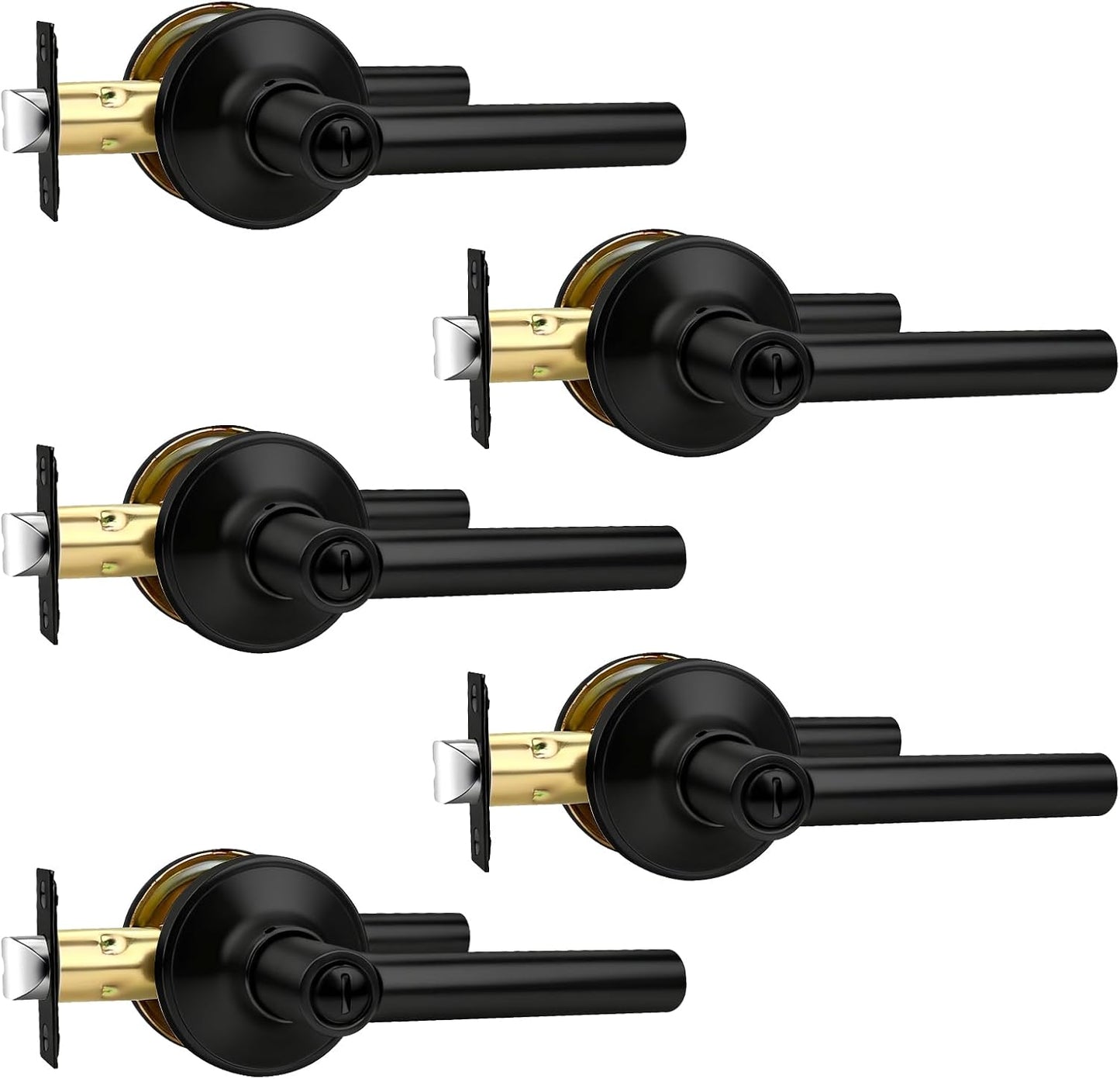 5 Manijas Puerta Negro Mate para Dormitorio y Baño