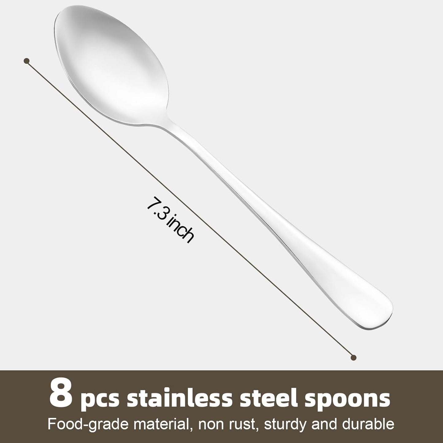 Set 8 cucharas acero inox grado alimenticio 7.3pulg