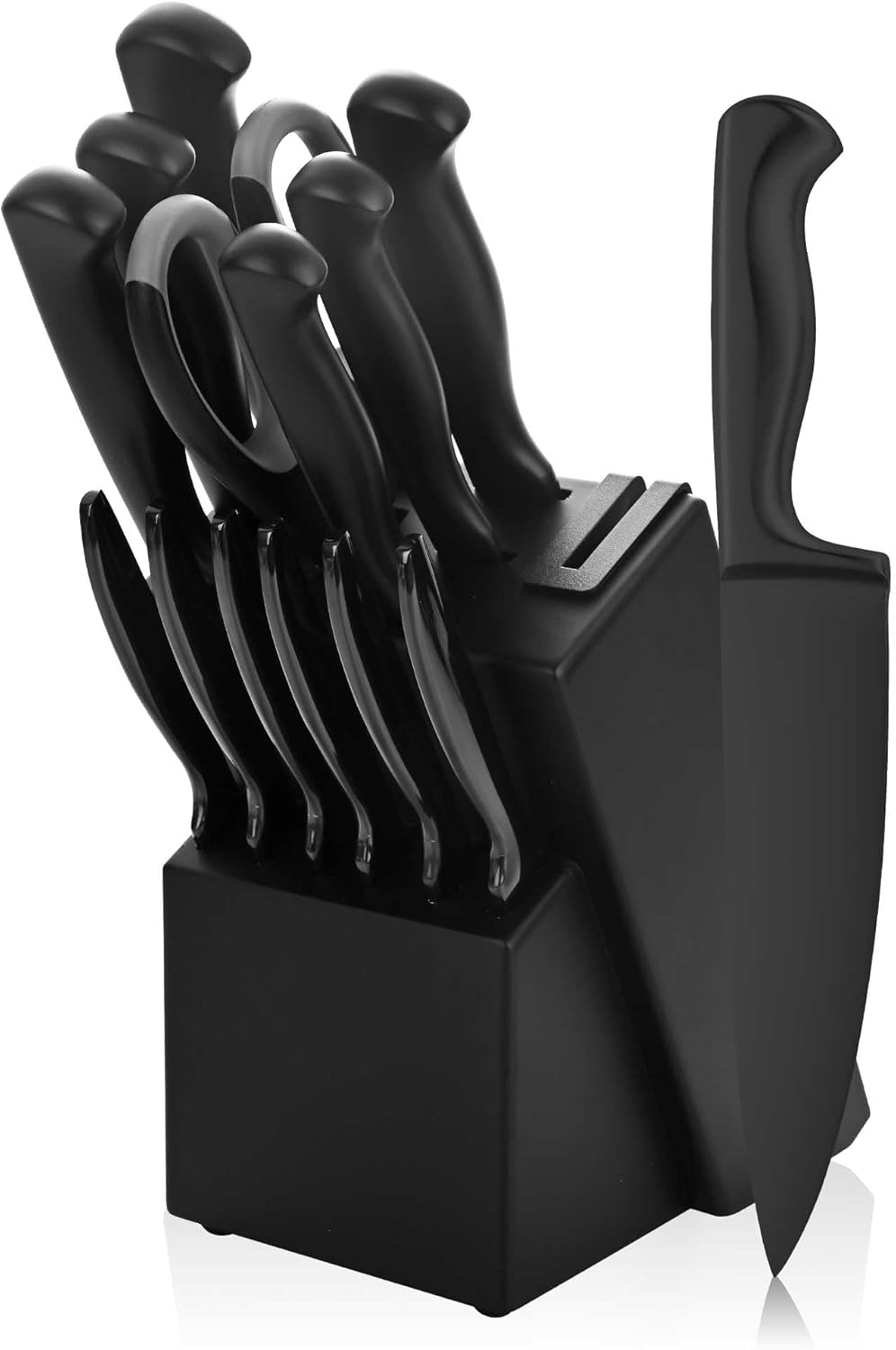 Juego de cuchillos negros de acero inoxidable 15 piezas con afilador