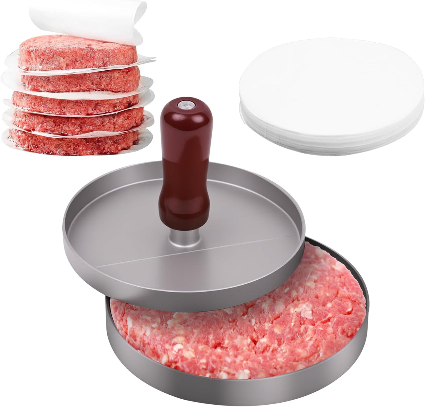 Molde hamburguesas aluminio 200 papeles antiadherentes