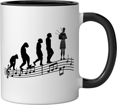 Taza de cerámica para bagpiper escocés evolución negra/blanca