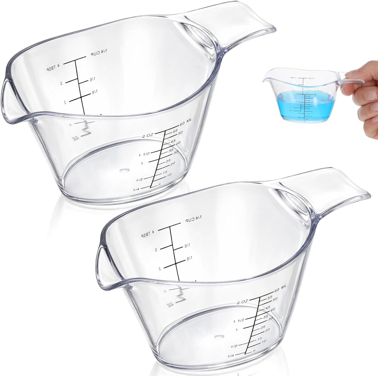 2 Tazas Medidoras 2oz con ml V Transparente para Cocina y Bricolaje