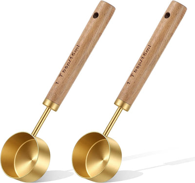 2 Cucharas Café Acero Inox Dorado 1 Cucharadita Madera 6pulg