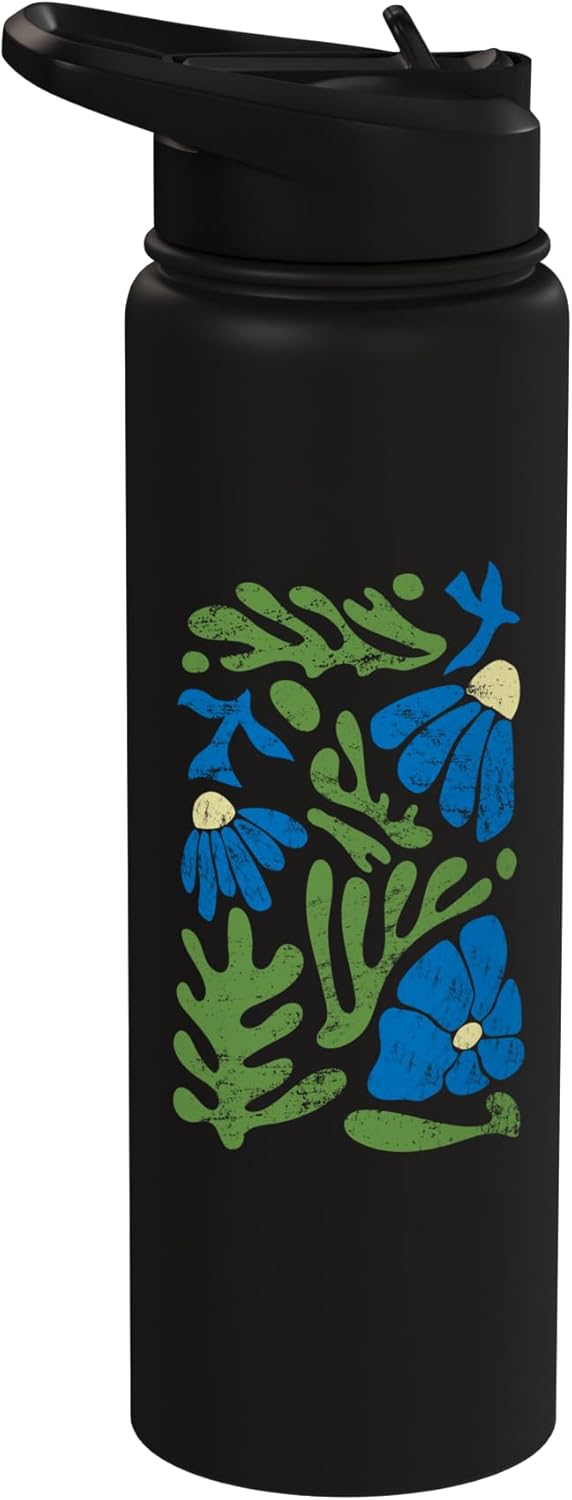 Bottella de agua aislada estética con flores artificiales