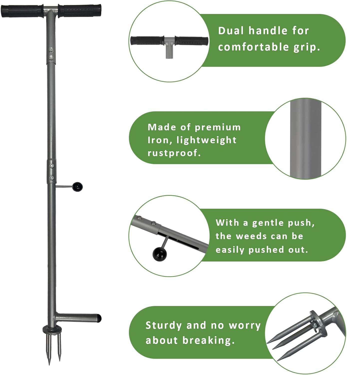 Herramienta extracción malezas acero inox mango ergonómico pedal