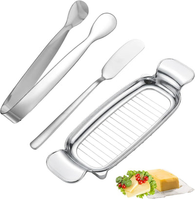 Juego cortador queso acero inox esparcidor mantequilla pinzas