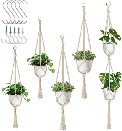 5 Colgadores Macramé para Plantas 34-54pulg con Ganchos