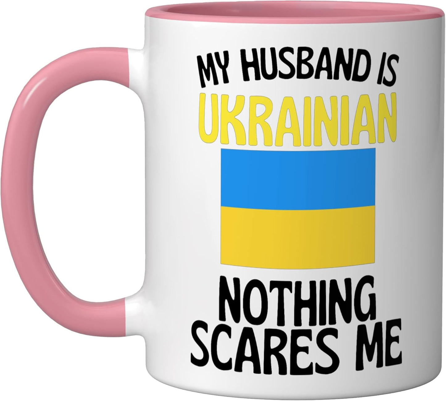 Taza Cerámica Humorística Mi Marido Es Ucraniano Rosa/Blanco