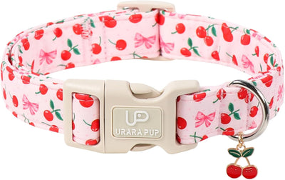 Collar perro ajustable fresas rosa cuadros liberación rápida
