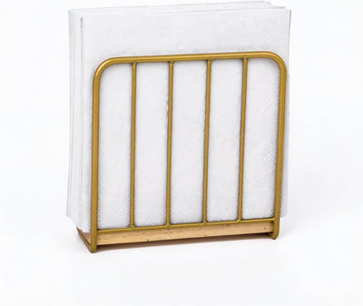 Servilletero moderno de granja con base de madera maciza y diseño metálico dorado