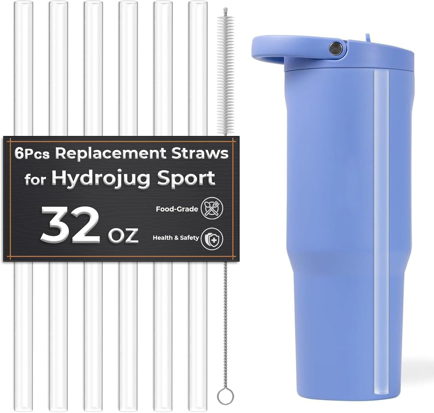 6 Pzas Popotes Reutilizables para Vaso HydroJug 32oz