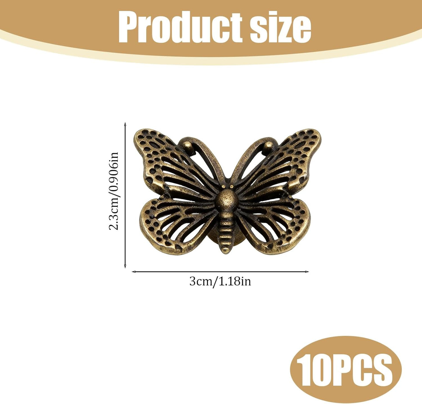 Manijas cajón mariposa vintage pack 10 metal bronce