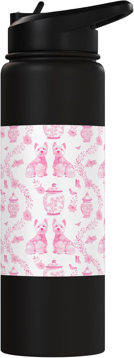 Botella de agua acero inoxidable Westie dog Preppy rosa y blanco