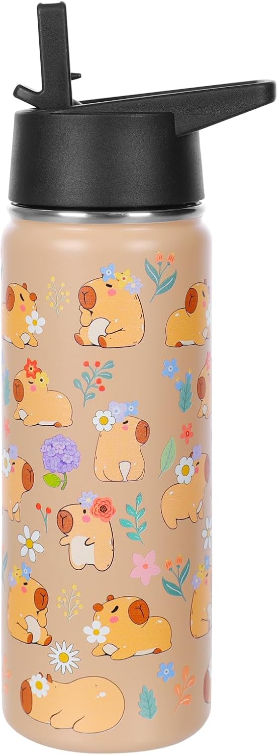 Botella agua acero inox 18oz sin BPA aislada Capybara