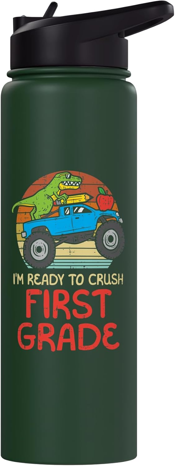 Botella de agua acero inoxidable para niños primer grado con dinosaurio