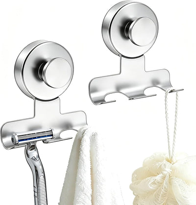 Soporte maquinilla afeitar ventosa 2 pzas acero inox baño