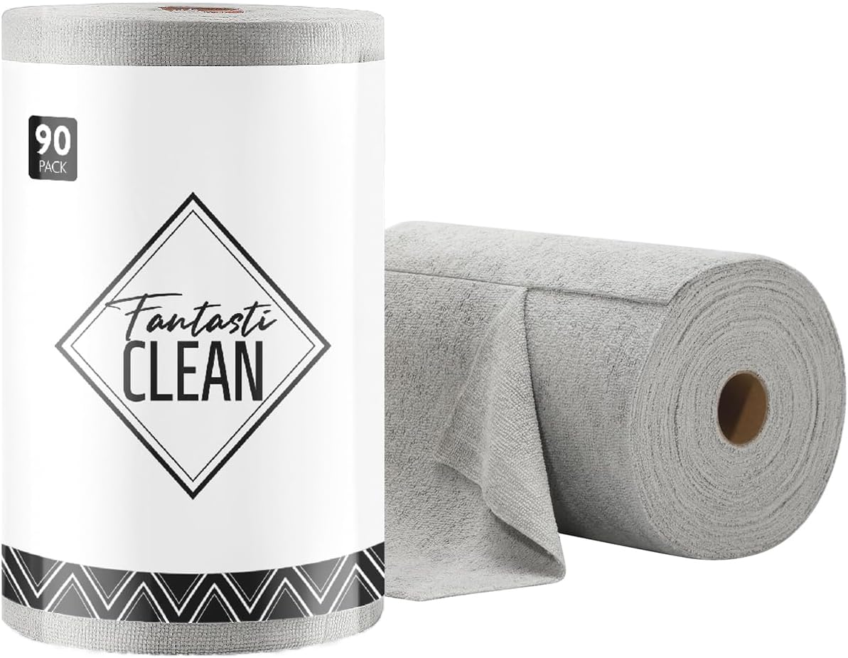 Rollo paño microfibra 90 toallas 12x12pulg reutilizables gris