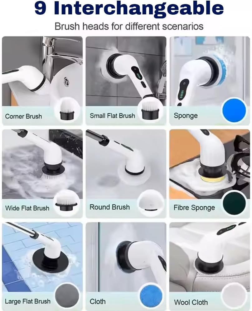 Cepillo eléctrico 9en1 inalámbrico ducha cocina mango largo IPX7