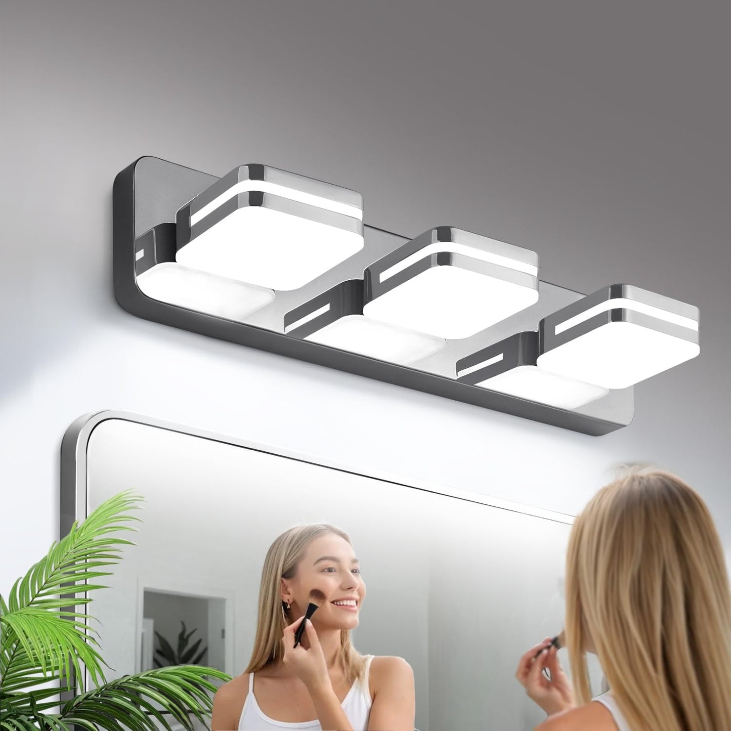 Lámpara LED tocador baño 1300 lm luces rotativas cromadas