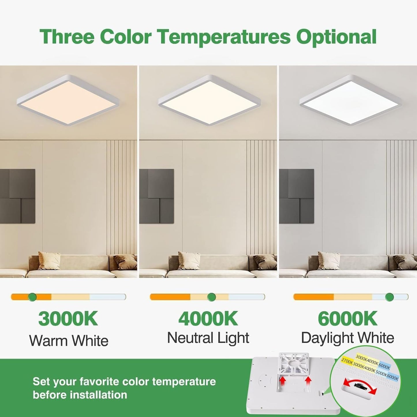 Lámpara techo LED cuadrada 12pulg 24W 3000-6000K