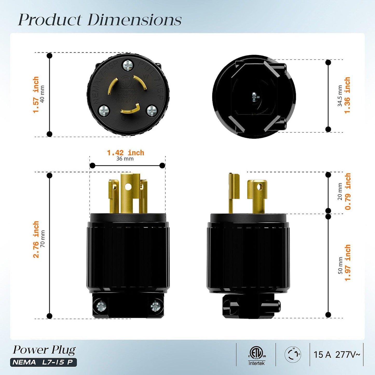 Conector L7-15 15Amp 277V negro grado industrial