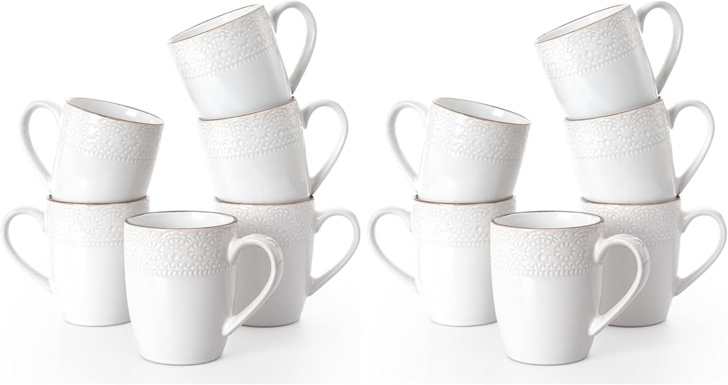 Set 2 Tazas Café Asa 12oz Diseño Floral Blanco