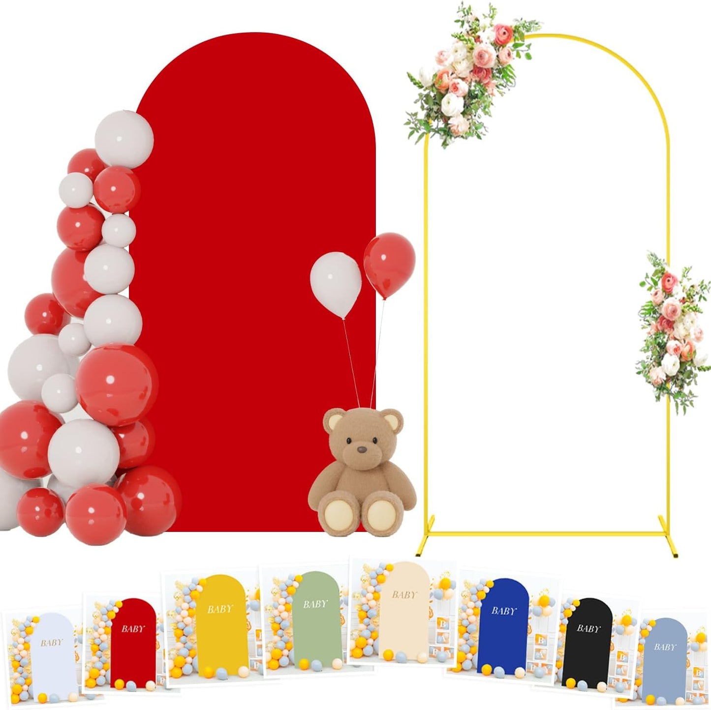 Soporte arco 7.2ft con cubierta roja y telón boda