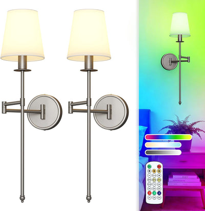 2 Apliques Pared LED Inalámbricas 24.8pulg Control Remoto RGB 9CCT