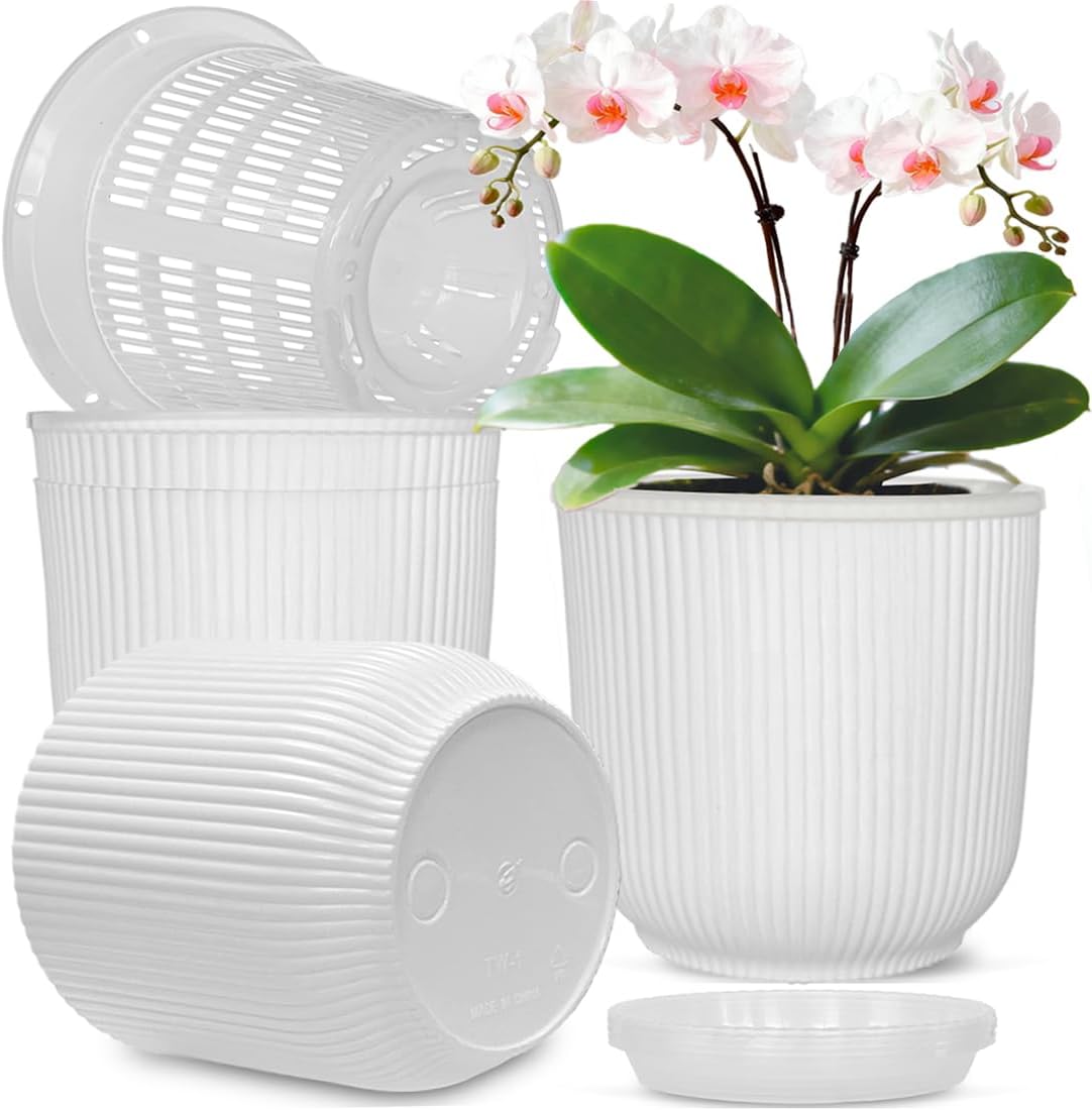 Set 4 Macetas Orquídea Doble Capa 5.4pulg Plástico Decorativo