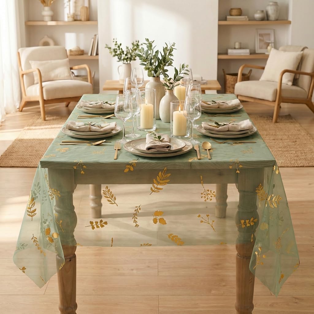 Mantel Gasa Floral Verde Salvia 60x104pulg Rectangular