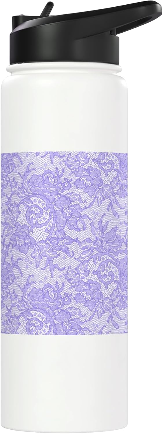 Botella de agua acero inoxidable con encaje lilac y flores