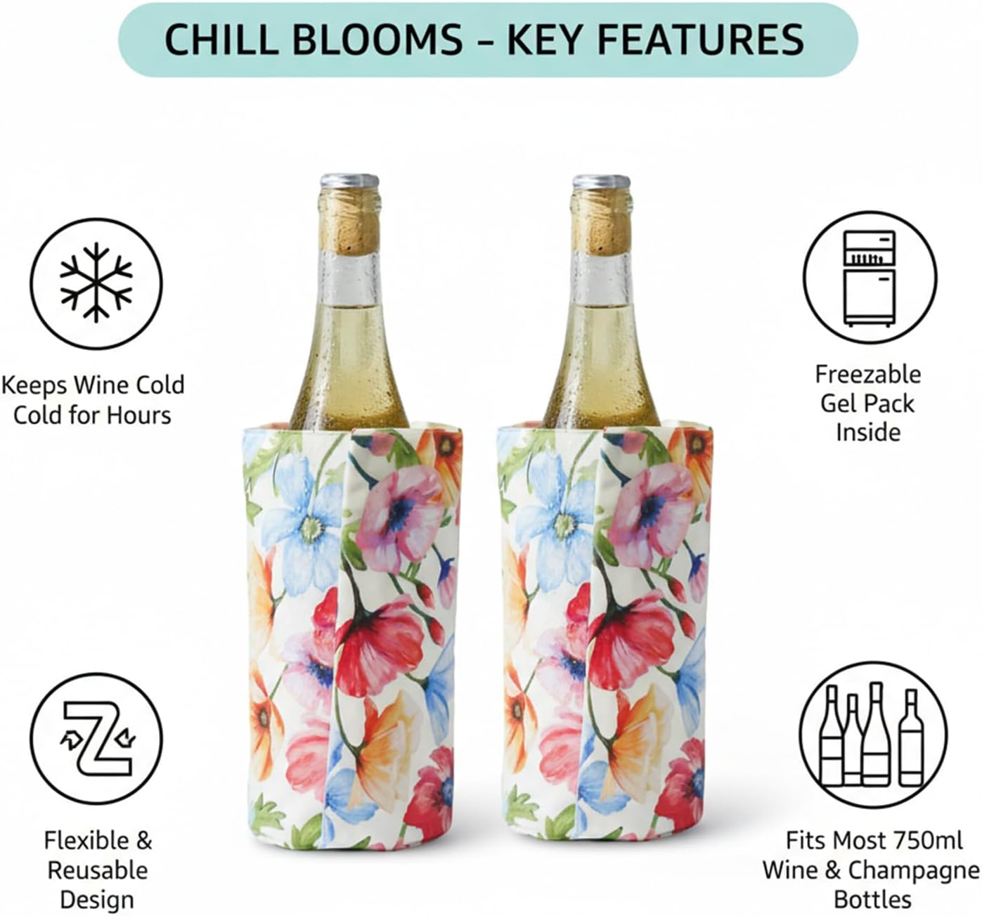 Funda enfriadora para botellas de vino, paquete de 2 reutilizable