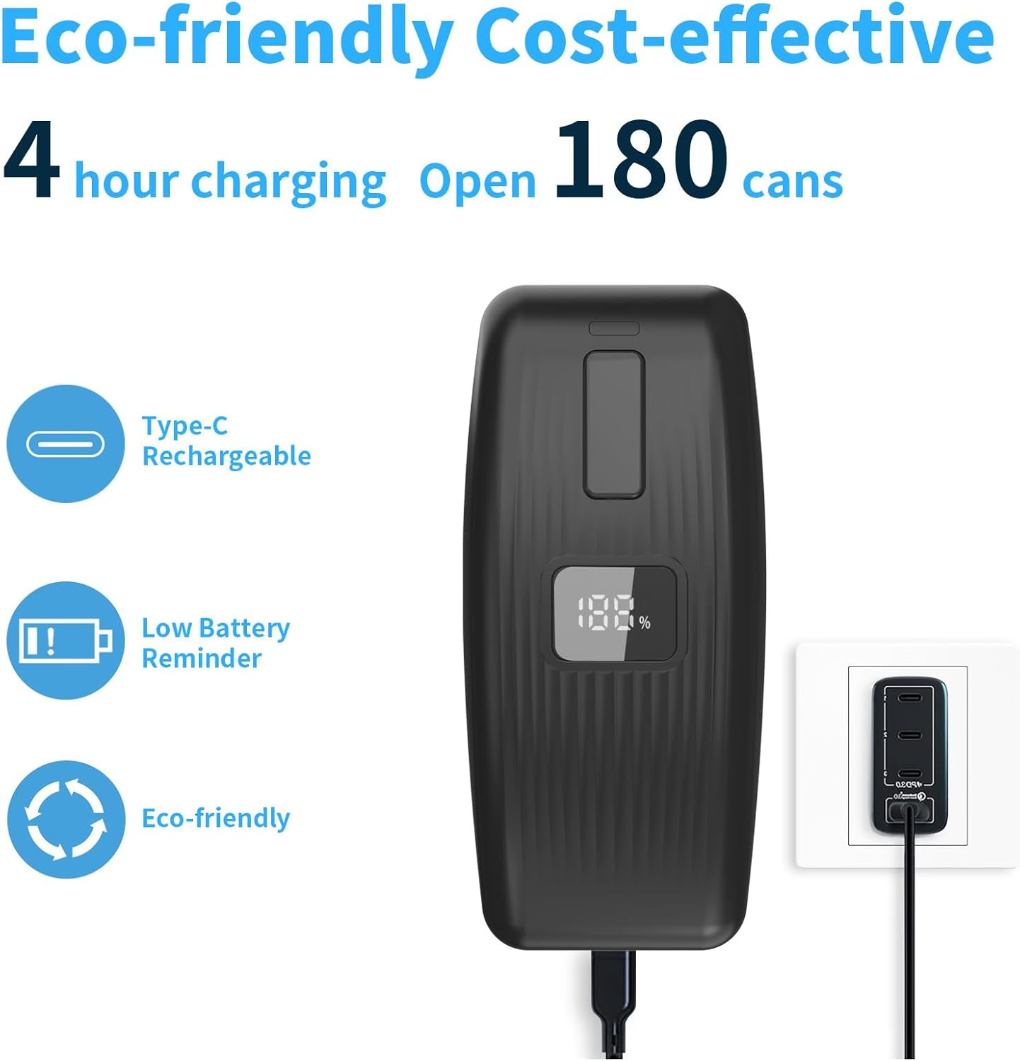 Abrelatas eléctrico con pantalla LED recargable por USB para personas mayores y artritis