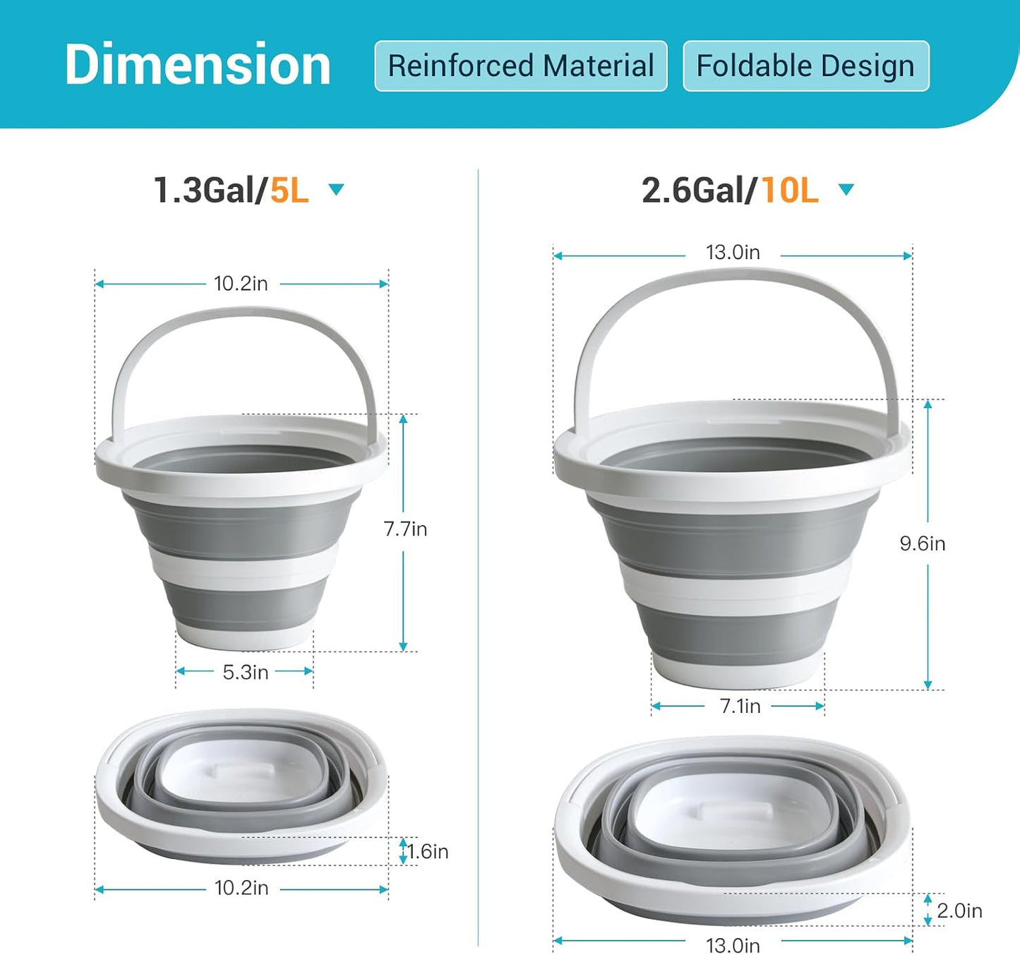 Cubo plegable 10L 2.6gal para lavado auto pesca y limpieza