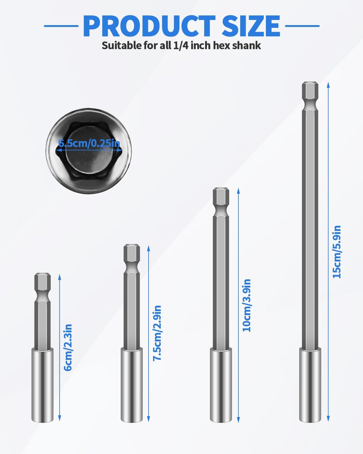 Extensión broca 1/4" acero S2 imán 2-6 pulg para auto y bricolaje