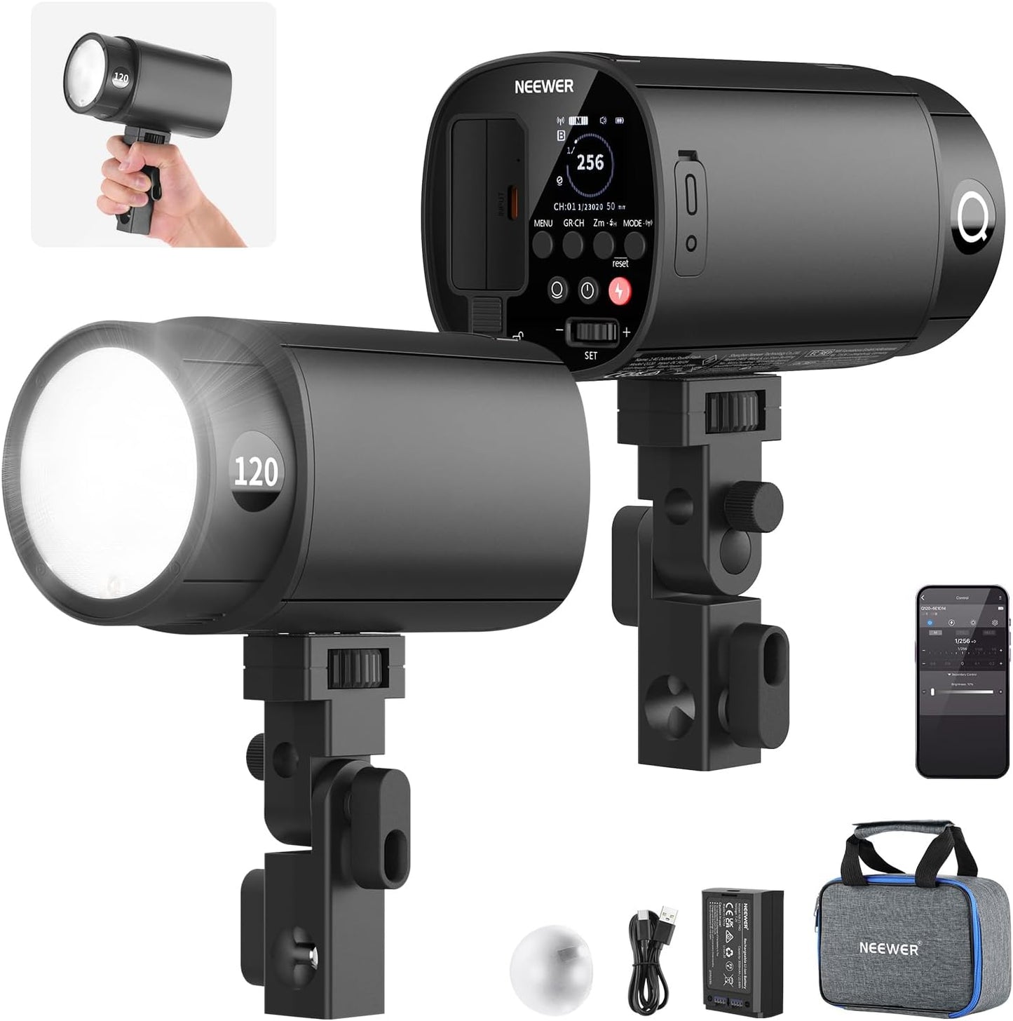 Flash estroboscópico 120Ws 2.4G TTL HSS portátil 420 flashes