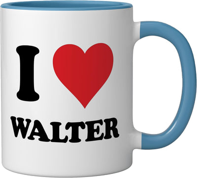 Taza de cerámica personalizada con nombre Walter, azul y blanco