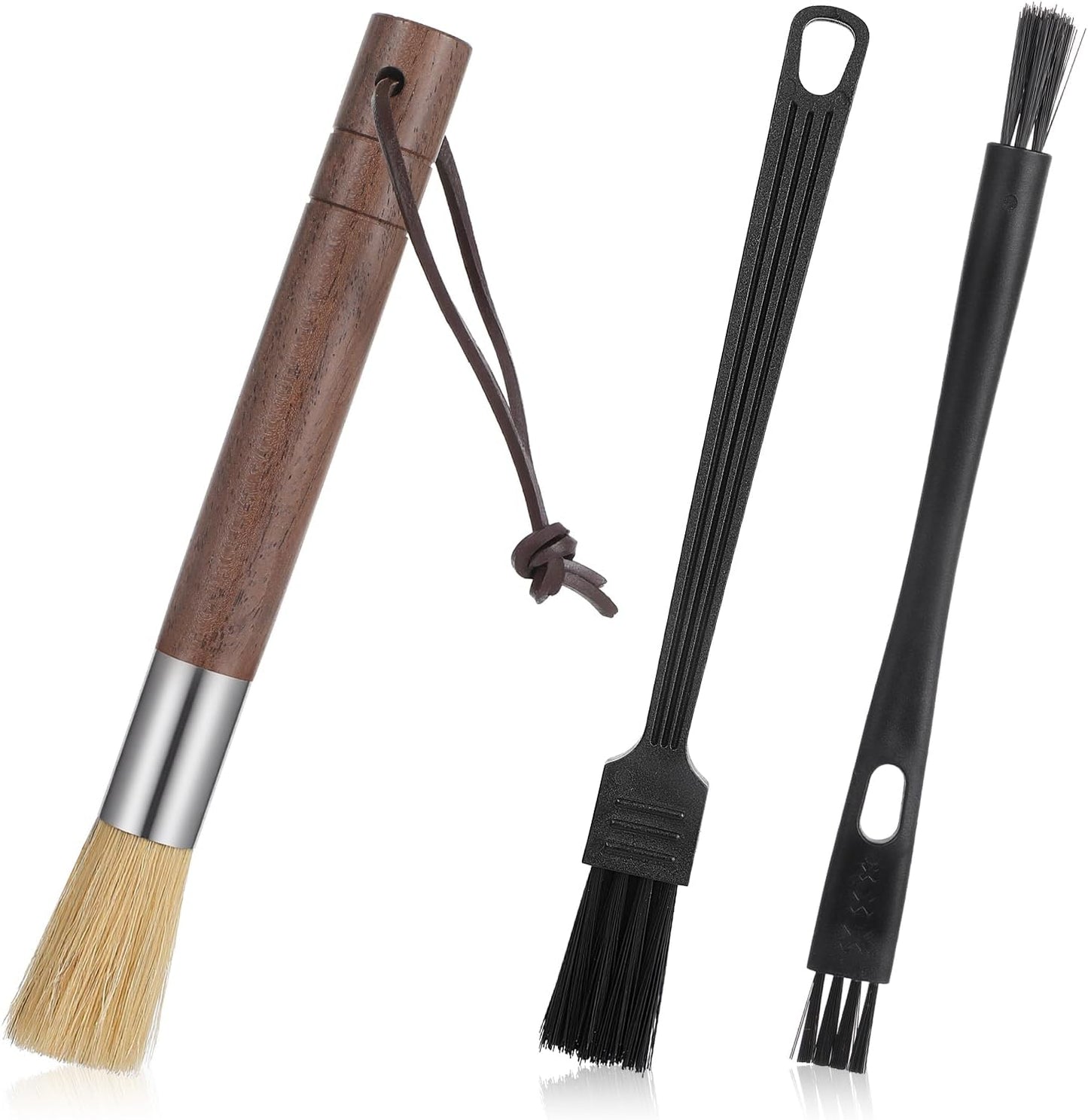 Set 3 Cepillos Cafetera Expreso Mango Nogal Cerdas Naturales