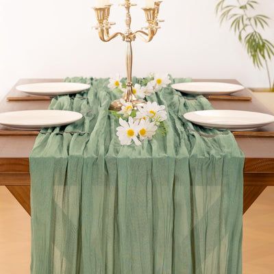 Camino de mesa de gasa verde salvia 120 pulgadas 2 piezas para bodas y fiestas