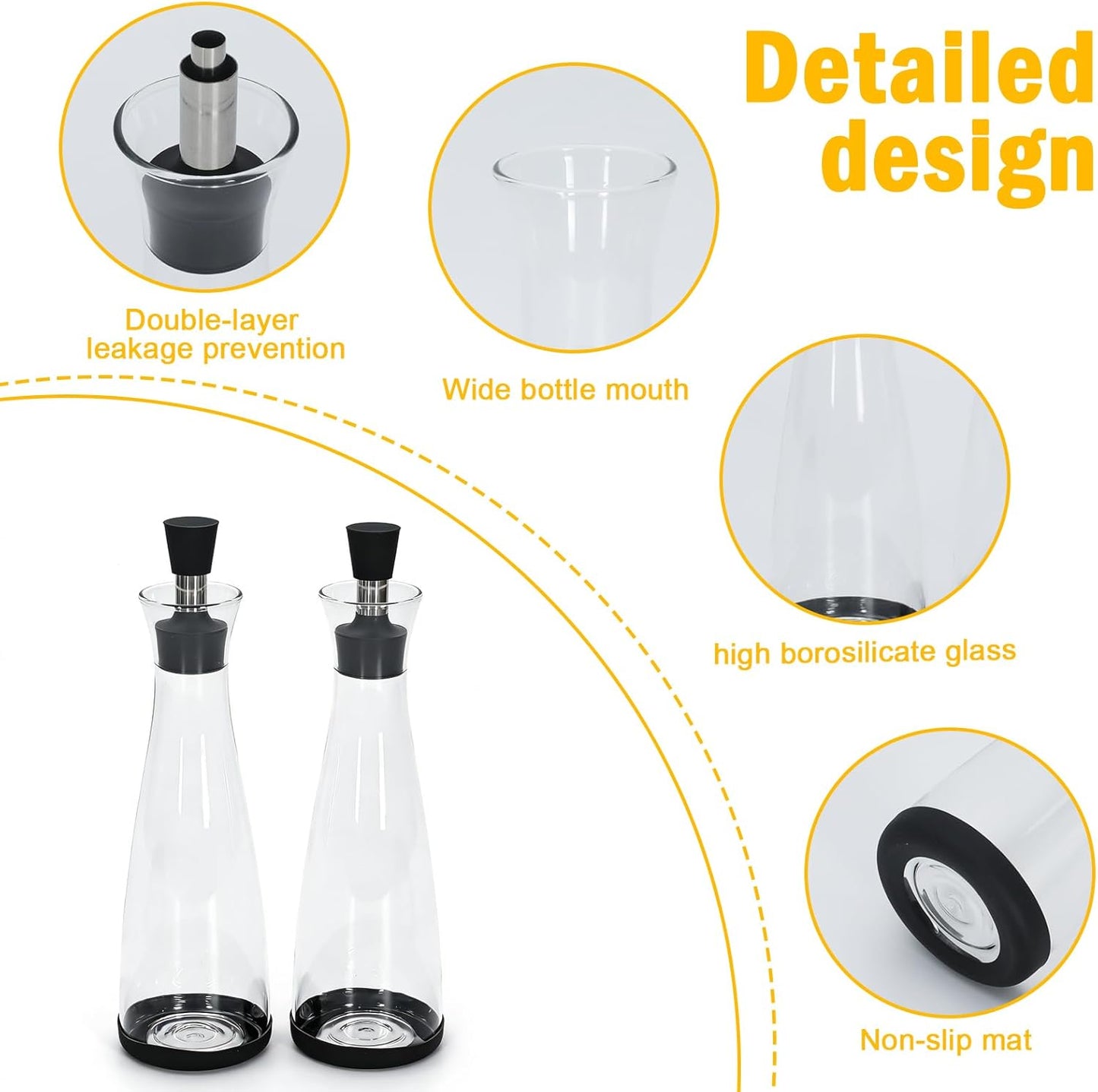 2 Botellas Vidrio Borosilicato Dispensador Aceite Antifugas