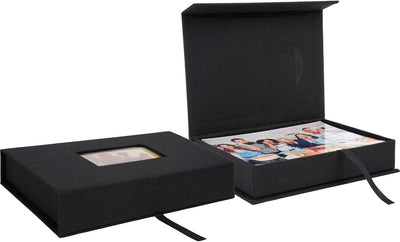 Caja fotos lino 5x7pulg con ventana transparente
